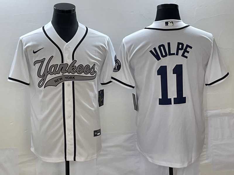 Mens New York Yankees #11 Anthony Volpe White Cool Base Stitched Baseball Jersey